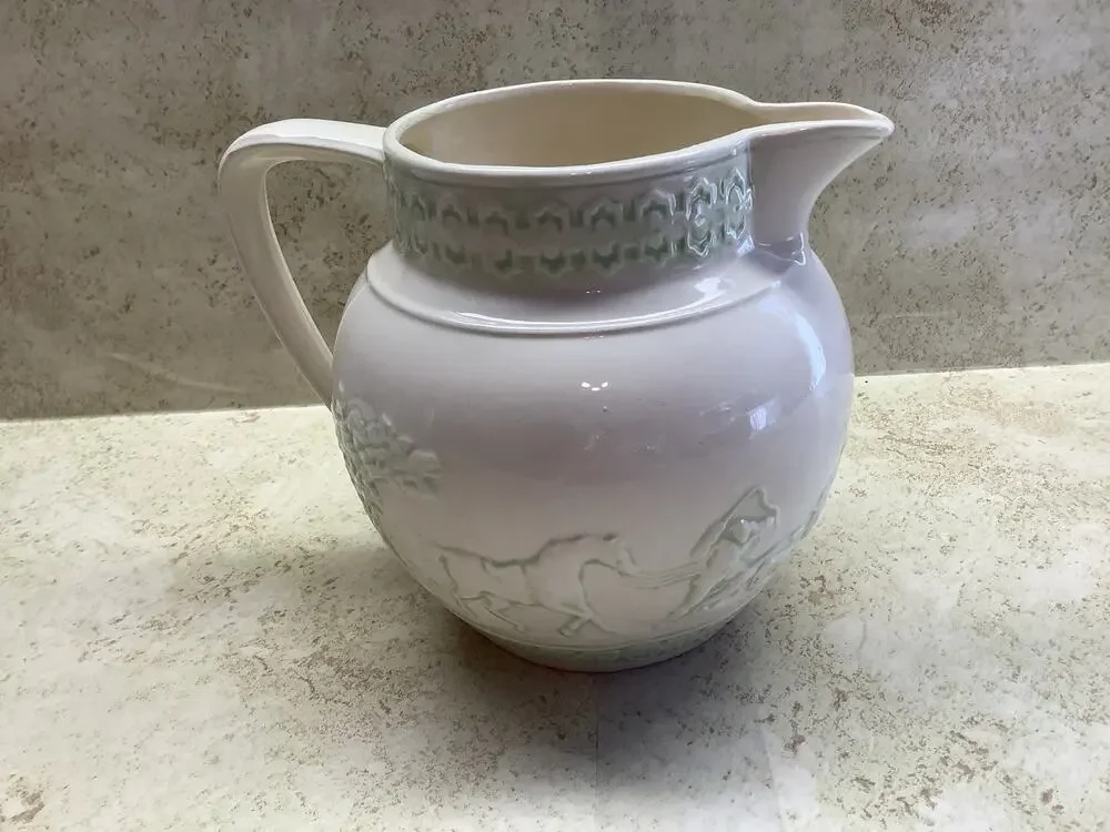 Vintage Wedgwood Pitcher With Embossed Fox Hunting Scene